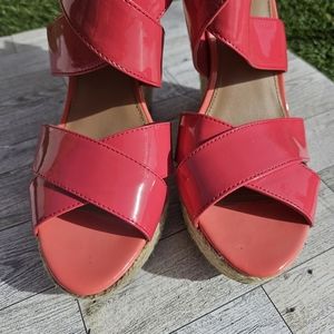 Xhilaration Hot Pink Blush Open Peep Toe Sandals Strappy Wedge Heel Size 10 Y2K